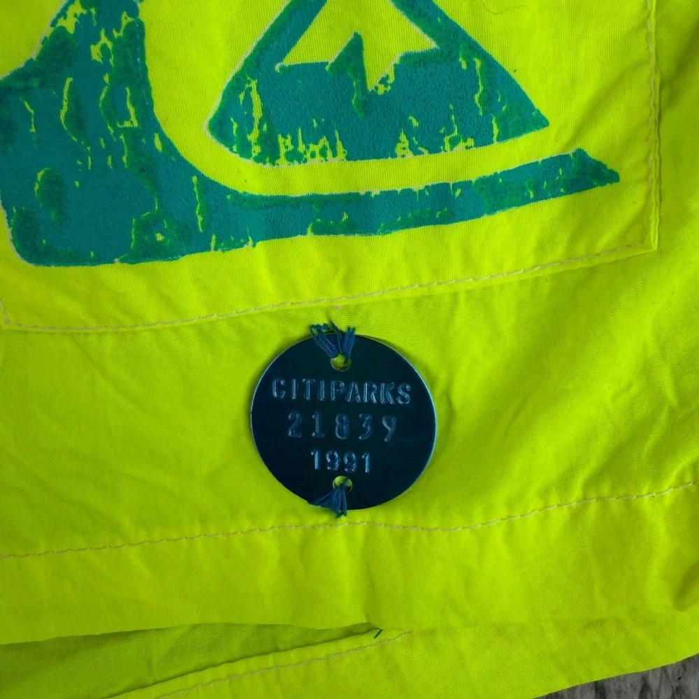 Quiksilver Board Shorts Mens 31 Neon Yellow Teal Vintage 90s Made in USA 1M25 WD